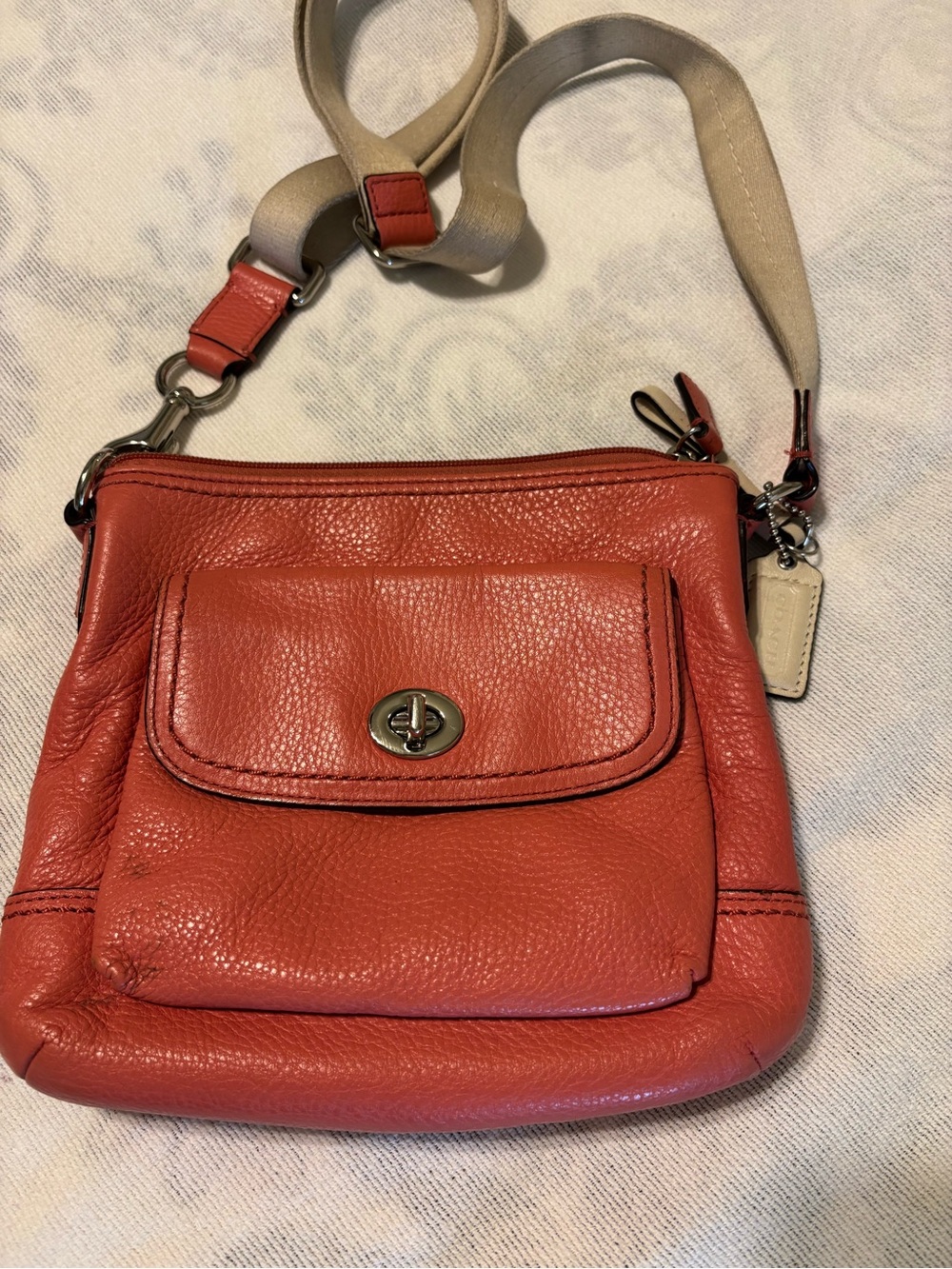 Coach Coral Pebble Leather Crossbody with Canvas Strap